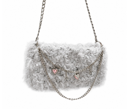 Bag Luna Grafite cinza handmade com textura macia, corrente metálica e fecho imantado